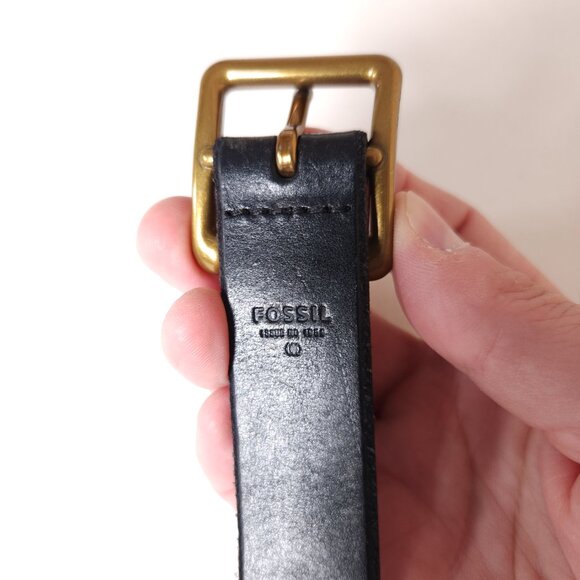 Fossil Black Leather Belt Womens Size Large 1" Wide Roller Buckle Classic - Picture 3 of 16